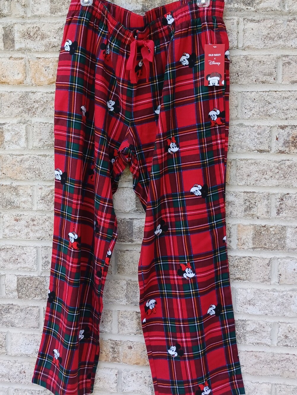 Disney Old Navy Mickey & Minnie Holiday Plaid Flannel Pajama Pants Sz L